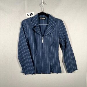 Vintage Brioche California Blazer Jacket Womens XS Blue Pinstripe Full Zip Retro